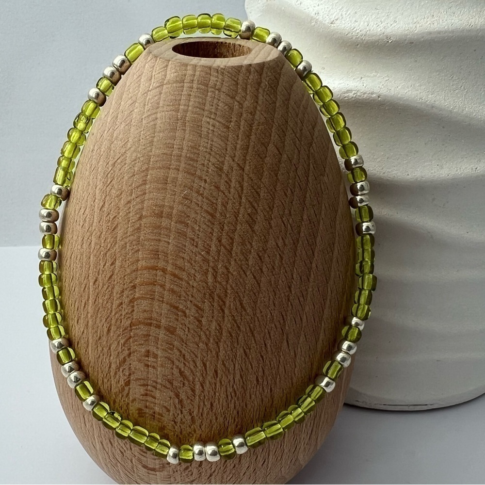 Peridot Green Stretch Beaded Anklet 9.5”